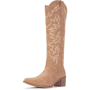 image:imageIUV Cowboy Boots For Women Knee High Western Cowgirl Boots Snip Toe Side Zipper Chunky HeelCamel