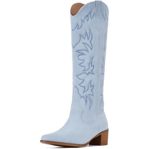 image:imageIUV Cowboy Boots For Women Knee High Western Cowgirl Boots Snip Toe Side Zipper Chunky HeelSuede Blue