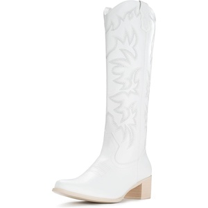 image:imageIUV Cowboy Boots For Women Knee High Western Cowgirl Boots Snip Toe Side Zipper Chunky HeelWhite