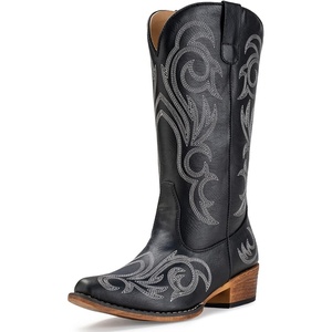 image:imageIUV Cowboy Boots For Women Mid Calf Cowgirl Boots Pointy Toe Western BootBlack