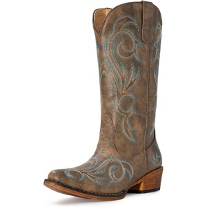 image:imageIUV Cowboy Boots For Women Mid Calf Cowgirl Boots Pointy Toe Western BootBrown