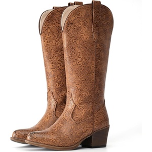 image:imageIUV Cowboy Boots For Women Mid Calf Western Cowgirl Boots with Chunky Heel Pointy Toe BootsBrown