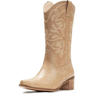 image:imageIUV Cowboy Boots For Women Pointy Toe Womens Western Boots Cowgirl Boots Mid Calf BootsApricot