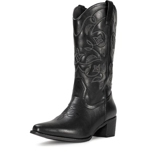 image:imageIUV Cowboy Boots For Women Pointy Toe Womens Western Boots Cowgirl Boots Mid Calf BootsBlack