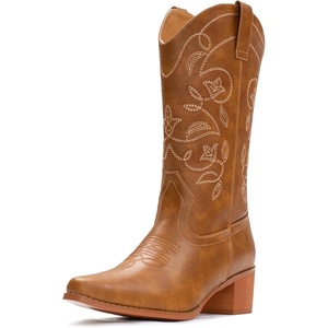 image:imageIUV Cowboy Boots For Women Pointy Toe Womens Western Boots Cowgirl Boots Mid Calf BootsChestnut