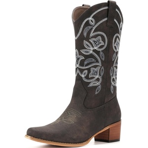 image:imageIUV Cowboy Boots For Women Pointy Toe Womens Western Boots Cowgirl Boots Mid Calf BootsDark Grey