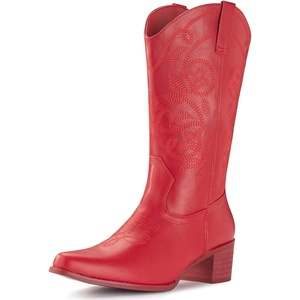 image:imageIUV Cowboy Boots For Women Pointy Toe Womens Western Boots Cowgirl Boots Mid Calf BootsRed