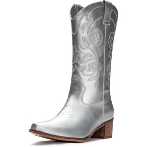 image:imageIUV Cowboy Boots For Women Pointy Toe Womens Western Boots Cowgirl Boots Mid Calf BootsSilver