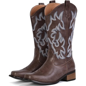 image:imageIUV Cowboy Boots For Women Square Toe Black Wide Cowgirl Mid Calf Western Pull On Fashion Brown Cowboy BootsBlack Brown