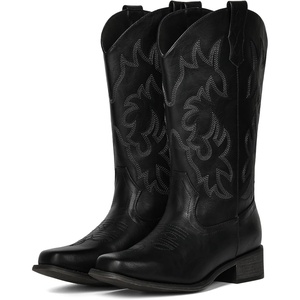 image:imageIUV Cowboy Boots For Women Square Toe Black Wide Cowgirl Mid Calf Western Pull On Fashion Brown Cowboy BootsLight Black