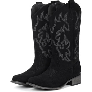 image:imageIUV Cowboy Boots For Women Square Toe Black Wide Cowgirl Mid Calf Western Pull On Fashion Brown Cowboy BootsSuede Black