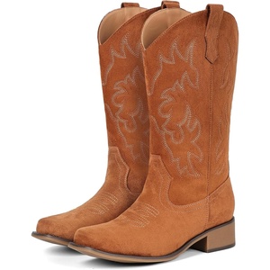 image:imageIUV Cowboy Boots For Women Square Toe Black Wide Cowgirl Mid Calf Western Pull On Fashion Brown Cowboy BootsSuede Brown