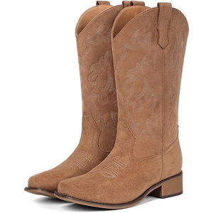 image:imageIUV Cowboy Boots For Women Square Toe Black Wide Cowgirl Mid Calf Western Pull On Fashion Brown Cowboy BootsSuede Light Brown