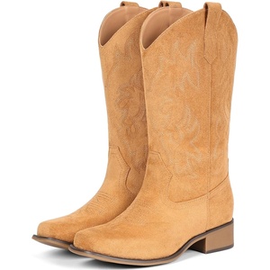 image:imageIUV Cowboy Boots For Women Square Toe Black Wide Cowgirl Mid Calf Western Pull On Fashion Brown Cowboy BootsSuede Yellow Brown