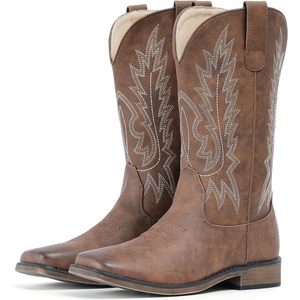 image:imageIUV Cowboy Boots For Women Square Toe Wide Western Boots Mid Calf Cowgirl Boots Pull On Embroidered Brown Cowboy BootsChestnut