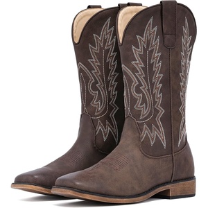 image:imageIUV Cowboy Boots For Women Square Toe Wide Western Boots Mid Calf Cowgirl Boots Pull On Embroidered Brown Cowboy BootsDark Brown