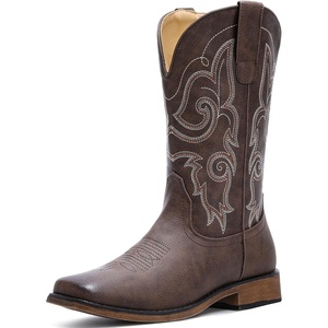image:imageIUV Cowboy Boots For Women Square Toe Wide Western Boots Mid Calf Cowgirl Boots Pull On Fashion Embroidered Cowboy BootsBrown