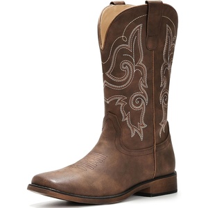 image:imageIUV Cowboy Boots For Women Square Toe Wide Western Boots Mid Calf Cowgirl Boots Pull On Fashion Embroidered Cowboy BootsCoffee