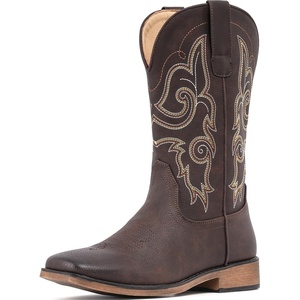 image:imageIUV Cowboy Boots For Women Square Toe Wide Western Boots Mid Calf Cowgirl Boots Pull On Fashion Embroidered Cowboy BootsDark Brown