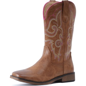 image:imageIUV Cowboy Boots For Women Square Toe Wide Western Boots Mid Calf Cowgirl Boots Pull On Fashion Embroidered Cowboy BootsLight Brown