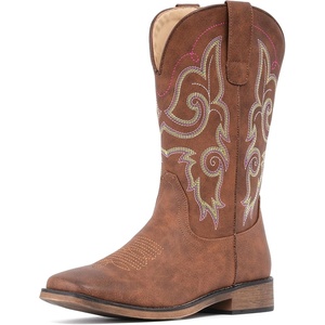 image:imageIUV Cowboy Boots For Women Square Toe Wide Western Boots Mid Calf Cowgirl Boots Pull On Fashion Embroidered Cowboy BootsRedBrown
