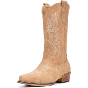 image:imageIUV Cowboy Boots For Women Western Boots Cowgirl Boots Pull On Pointy Toe Mid Calf BootsApricot