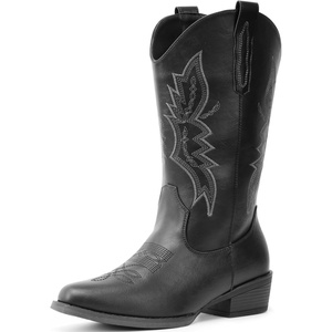 image:imageIUV Cowboy Boots For Women Western Boots Cowgirl Boots Pull On Pointy Toe Mid Calf BootsBlackgreywide