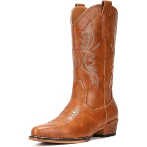image:imageIUV Cowboy Boots For Women Western Boots Cowgirl Boots Pull On Pointy Toe Mid Calf BootsChestnut