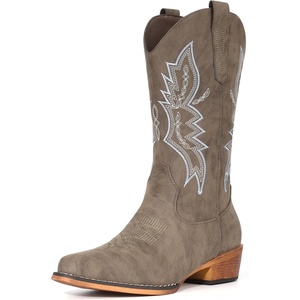 image:imageIUV Cowboy Boots For Women Western Boots Cowgirl Boots Pull On Pointy Toe Mid Calf BootsKhaki