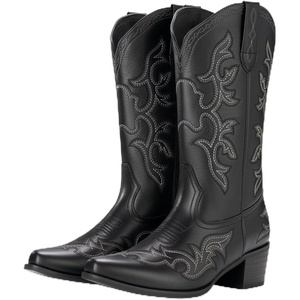 image:imageIUV Cowboy Boots For Women Western Boots Cowgirl Classic Fashion Embroidered Pointy Toe BootsBlack