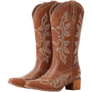 image:imageIUV Cowboy Boots For Women Western Boots Cowgirl Classic Fashion Embroidered Pointy Toe BootsBrown