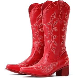 image:imageIUV Cowboy Boots For Women Western Boots Cowgirl Classic Fashion Embroidered Pointy Toe BootsRed