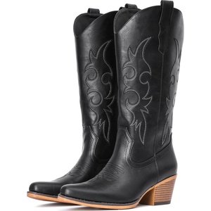 image:imageIUV Cowboy Boots For Women Western Cowgirl Boots Mid Calf Snip Toe Boot With Chunky HeelBlack