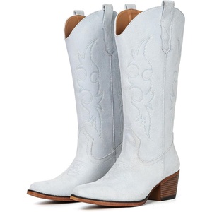 image:imageIUV Cowboy Boots For Women Western Cowgirl Boots Mid Calf Snip Toe Boot With Chunky HeelBlue Suede