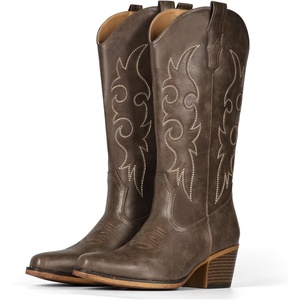 image:imageIUV Cowboy Boots For Women Western Cowgirl Boots Mid Calf Snip Toe Boot With Chunky HeelBronze