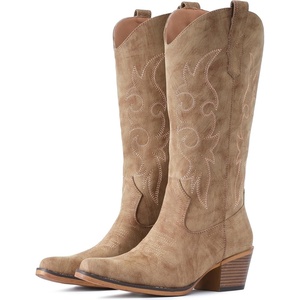image:imageIUV Cowboy Boots For Women Western Cowgirl Boots Mid Calf Snip Toe Boot With Chunky HeelCamel