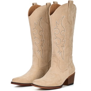 image:imageIUV Cowboy Boots For Women Western Cowgirl Boots Mid Calf Snip Toe Boot With Chunky HeelCamel Suede
