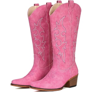 image:imageIUV Cowboy Boots For Women Western Cowgirl Boots Mid Calf Snip Toe Boot With Chunky HeelPink
