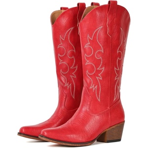 image:imageIUV Cowboy Boots For Women Western Cowgirl Boots Mid Calf Snip Toe Boot With Chunky HeelRed