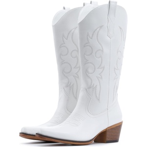 image:imageIUV Cowboy Boots For Women Western Cowgirl Boots Mid Calf Snip Toe Boot With Chunky HeelWhite