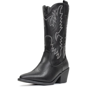 image:imageIUV Cowboy Boots For Women Western Cowgirl Boots Pull On Pointy Toe Mid CalfBlack