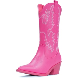 image:imageIUV Cowboy Boots For Women Western Cowgirl Boots Pull On Pointy Toe Mid CalfPink