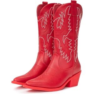 image:imageIUV Cowboy Boots For Women Western Cowgirl Boots Pull On Pointy Toe Mid CalfRed