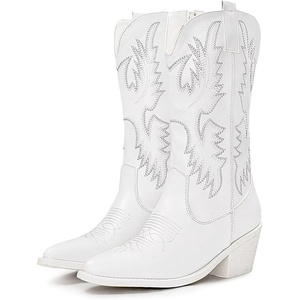 image:imageIUV Cowboy Boots For Women Western Cowgirl Boots Pull On Pointy Toe Mid CalfWhite