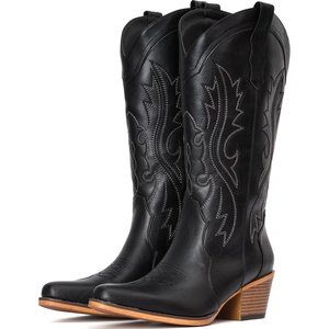 image:imageIUV Cowboy Boots For Women Western Cowgirl Boots with Chunky Heel Mid Calf Snip Toe Ideal for low instepsBlack