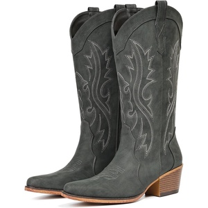 image:imageIUV Cowboy Boots For Women Western Cowgirl Boots with Chunky Heel Mid Calf Snip Toe Ideal for low instepsBlackgrey