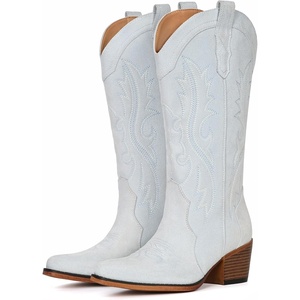 image:imageIUV Cowboy Boots For Women Western Cowgirl Boots with Chunky Heel Mid Calf Snip Toe Ideal for low instepsBlue Suede