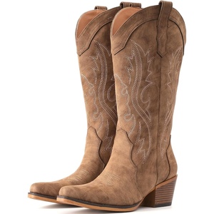 image:imageIUV Cowboy Boots For Women Western Cowgirl Boots with Chunky Heel Mid Calf Snip Toe Ideal for low instepsBrown