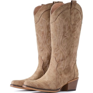image:imageIUV Cowboy Boots For Women Western Cowgirl Boots with Chunky Heel Mid Calf Snip Toe Ideal for low instepsCamel