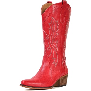 image:imageIUV Cowboy Boots For Women Western Cowgirl Boots with Chunky Heel Mid Calf Snip Toe Ideal for low instepsRed